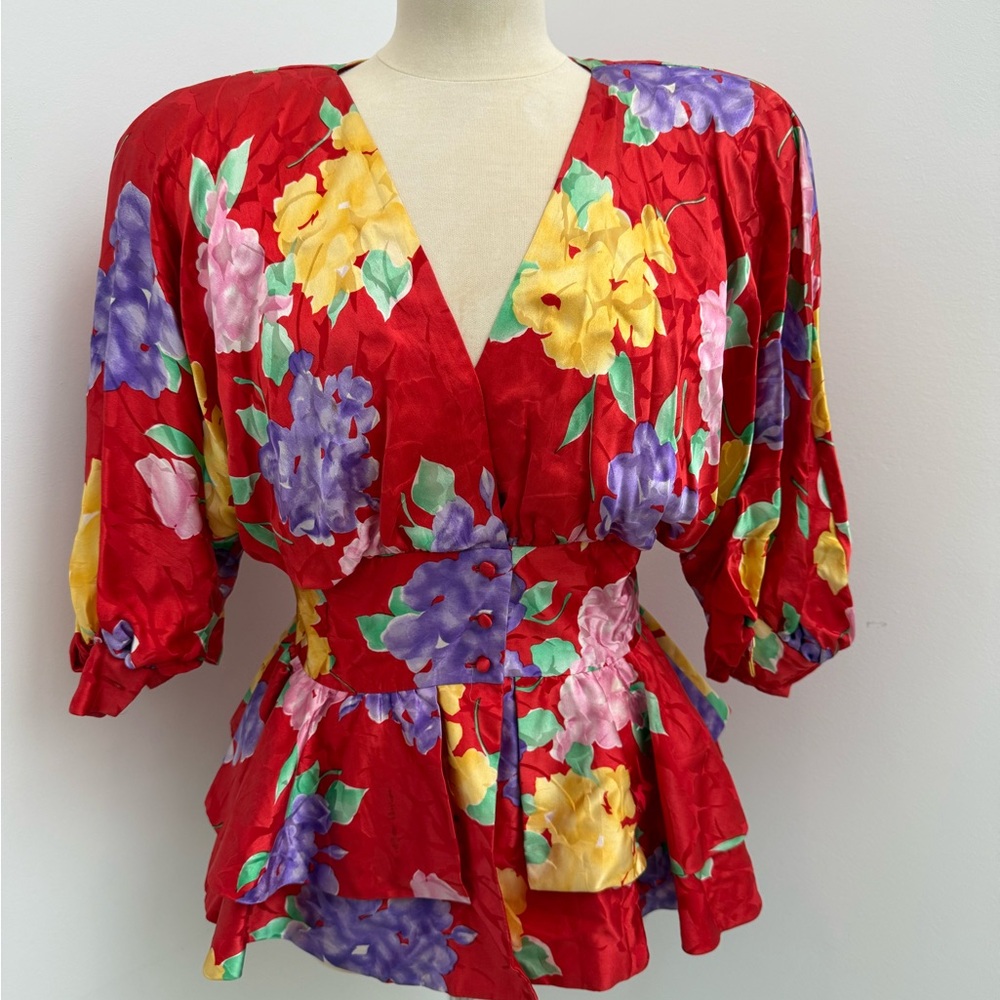 Vintage Floral Red Women's Top